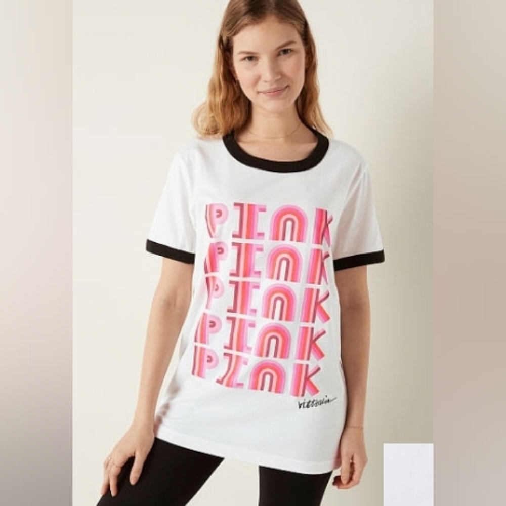 💕•VS PINK Limited Edition Campus Ringer Tee•💕 NWT•XXL